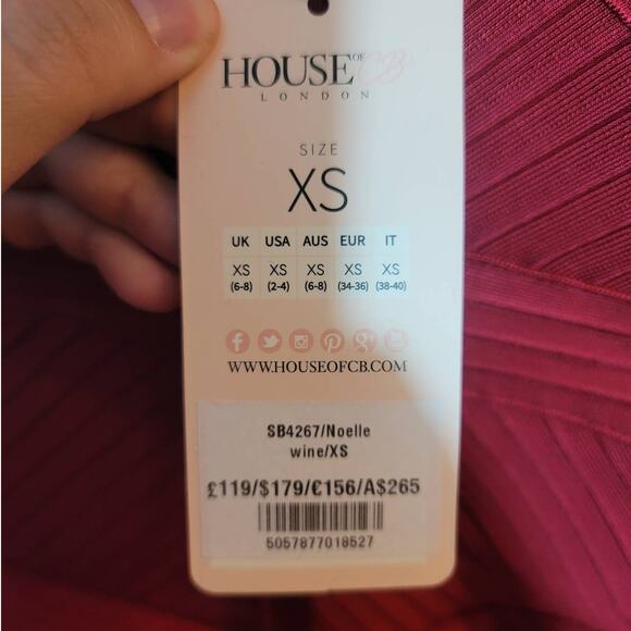 House of CB London Noelle Mesh Cutout Mini Bodycon Dress Size XS Wine Red - Picture 5 of 7